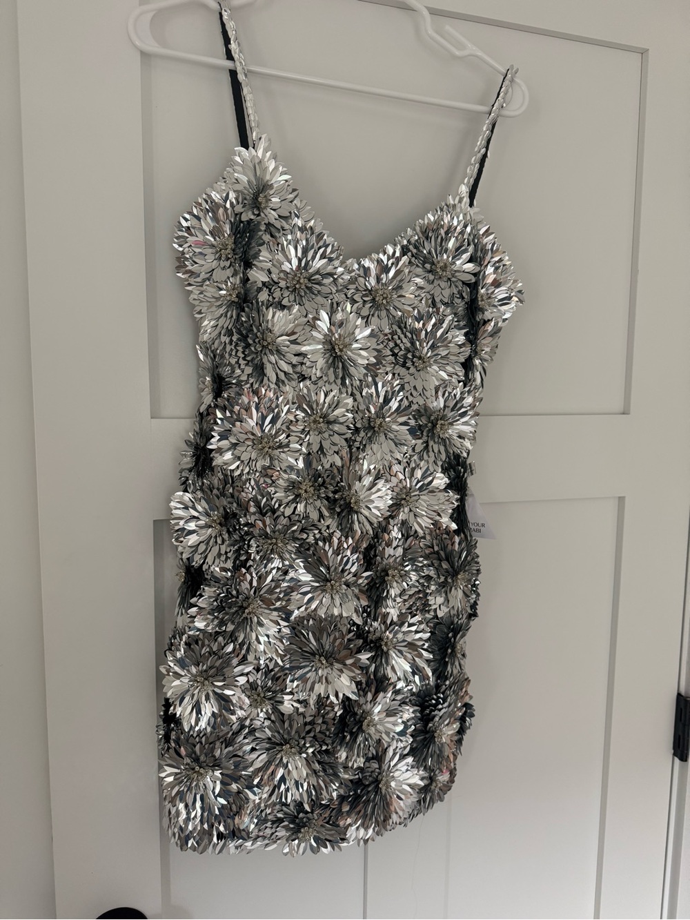 NADINE MERABI Silver Floral Sequin Mini Dress - Picture 2 of 3